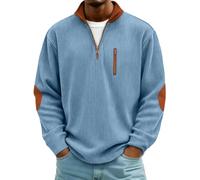 Mens Sweatshirts No Hood Corduroy Pullover Top Quarter Zip Jumper Coat | Stand Collar Pullovers Ribbed Cuffs Sweatshirt Tops Oversized Soft Chest Patch Pocket Jumpers For Autumn Daily Casual