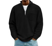 Mens Sweatshirts No Hood Corduroy Pullover Top Quarter Zip Jumper Coat | Stand Collar Pullovers Ribbed Cuffs Sweatshirt Tops Oversized Soft Chest Patch Pocket Jumpers For Autumn Daily Casual
