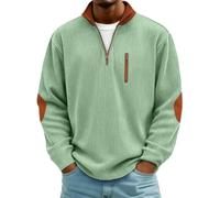 Mens Sweatshirts No Hood Corduroy Pullover Top Quarter Zip Jumper Coat | Stand Collar Pullovers Ribbed Cuffs Sweatshirt Tops Oversized Soft Chest Patch Pocket Jumpers For Autumn Daily Casual