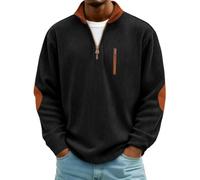 Mens Sweatshirts No Hood Corduroy Pullover Top Quarter Zip Jumper Coat | Stand Collar Pullovers Ribbed Cuffs Sweatshirt Tops Oversized Soft Chest Patch Pocket Jumpers For Autumn Daily Casual