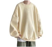 Men's Sweatshirts Oversized Plain Pullover Long Sleeve Crew Neck Sweatshirt Loose Fit Casual Sport Streetwear Dropped Shoulder Shirt Streetwear Comfy Baggy Warm Soft Tops Beige
