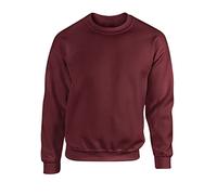 Mens Sweatshirts, Plain Crew Neck Pullover Jumper, Brushed Fleece Lined Sweat Top, Maroon Burgundy Wine, 2XL