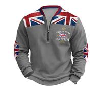 Men's Sweatshirts Quarter Zip Collar Casual Pullover Jumper For Men Uk British Flag Printed Fleece Sweatshirts Autumn Winter Thermal Tracksuit Tops Bussiness Office Home Athletic Sweatshirt