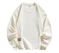 Mens Sweatshirts Solid Color Long Sleeve Tops Casual Crew Neck Jumpers Autumn Winter Pullover Sports Plain Sweatshirt Loose Fit Sweaters Workwear Mens Jumper Plus Size M-8XL White
