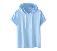 Mens Sweatshirts Summer Short Sleeve Top Sale Clearance Casual Cotton Comfy Running Hoodie Solid Colour Fashion Drawstring Hooded Pullover Sports Hoodie Tops