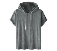 Mens Sweatshirts Summer Short Sleeve Top Sale Clearance Casual Cotton Comfy Running Hoodie Solid Colour Fashion Drawstring Hooded Pullover Sports Hoodie Tops