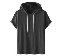 Mens Sweatshirts Summer Short Sleeve Top Sale Clearance Casual Cotton Comfy Running Hoodie Solid Colour Fashion Drawstring Hooded Pullover Sports Hoodie Tops