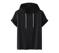 Mens Sweatshirts Summer Short Sleeve Top Sale Clearance Casual Cotton Comfy Running Hoodie Solid Colour Fashion Drawstring Hooded Pullover Sports Hoodie Tops