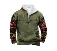Men's Sweatshirts UK Micro Fleece Pullover Half Zip Tactical Sweatshirt Ethnic Printed Athletic Hoodies Cotton Workout Sweatshirt Hip Hop Pullovers Western Cargo Jumpers Sale Clearance