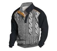 Men's Sweatshirts Winter Fleece Sweatshirt Henley Button Stand Collar Pullover 3D Print Retro Knit Jumpers Warm Casual Outdoor Sport Top
