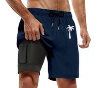 Mens Swim Shorts Men's & Trunks Travel Waterproof with Liner Swimming Men Surfing Board Compression Holiday Essentials for Running Phone Pocket 7-Inch Beach Navy