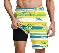Mens Swim Shorts with Compression Liner Quick Dry Swimming Trunks for Men Elasticated Waist Board Shorts Regular Fit 2 in 1 Swimsuits Tropical Print Beach Bottoms Summer Clothes