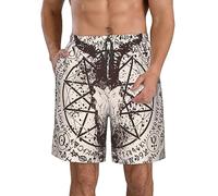 Mens Swim Trunks Beach Board Shorts Bathing Suits - Magic Pentagram Goat Head Satan White