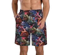 Mens Swim Trunks Beach Board Shorts Bathing Suits - T-Rex Head White