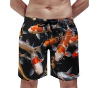 Men's Swim Trunks Casual Drawstring Beach Board Shorts with Mesh Lining | 3X-Large Japan Fancy Koi Carp Fishes Mens Swim Shorts with Pockets Quick Dry Funny Swimwear, Breathable, Vacation, Casual