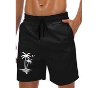 Men's Swim Trunks Hawaiian Bathing Mesh Lining Suit Swimsuits Beach Shorts with Pockets, Black-coconut Tree, X-Large