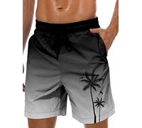 Lzzidou Men's Swim Trunks 9 Inch Inseam Bathing Suit Hawaiian Swimsuits Mesh Lining Beach Shorts with Pockets, Black Grey Ramp, L