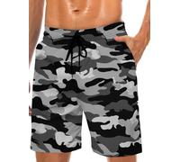 Men's Swim Trunks Hawaiian Bathing Mesh Lining Suit Swimsuits Beach Shorts with Pockets, Camo-grey, M