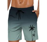 Men's Swim Trunks Hawaiian Bathing Mesh Lining Suit Swimsuits Beach Shorts with Pockets, Color Ramp-Green, L