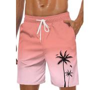 Men's Swim Trunks Hawaiian Bathing Mesh Lining Suit Swimsuits Beach Shorts with Pockets, Color Ramp-pink, M