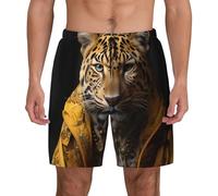 Men's Swim Trunks/Leopard in a Leather Jacket Print Beach Quick Dry Shorts with Compression Liner Board Swim Pants, M-3XL