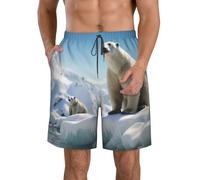Men's Swim Trunks Polar Bear Penguin Quick Dry Board Shorts with Pocket Swimsuit Swimwear Men Beach Shorts, White, XXL
