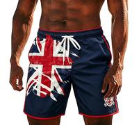 Men's Swim Trunks Quick Dry Drawstring Elasticated Waist England Football Shorts Bunting Flags Graphic Print Casual Stretch Board Shorts for Summer Holiday Daily Comfortable,Navy,L