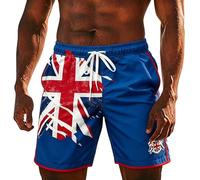 Men's Swim Trunks Quick Dry Drawstring Elasticated Waist England Football Shorts Bunting Flags Graphic Print Casual Stretch Board Shorts for Summer Holiday Daily Comfortable,Blue,M