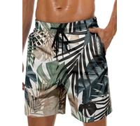 Men's Swim Trunks Quick Dry Hawaiian Board Shorts Mesh Lining 9 Inch Inseam Beach Shorts with Pockets, Banana Leaves, M