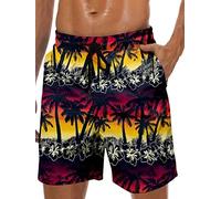 Men's Swim Trunks Quick Dry Hawaiian Board Shorts Mesh Lining 9 Inch Inseam Beach Swimsuit Shorts with Pockets, Black-coconut Grove, X-Large