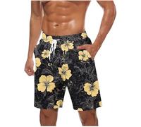 Men's Swim Trunks Quick Drying Casual Board Shorts Breathable Cool Drawstring Elasticated Waist Knee Length Hawaiian Shorts for Surfing Cruise Vacation