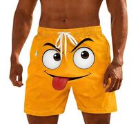 Mens Swim Trunks Summer Elastic Waist 3D Cartoon Smile Face Big Eyes Swimming Shorts Plus Size Funny Lightweight Holiday Beach Shorts Casual Drawstring Vacation Beachwear with Pockets