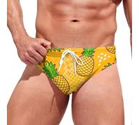Men's Swimming Briefs Drawstring Swim Briefs Bikini Sport Swimsuit Tropical Prints Swimming Trunks Sexy Bikini Bottom Swimwear Underwear Low Rise Beach Shorts Swim Trunks (X-1-Yellow, XL)