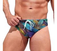 Men's Swimming Briefs Drawstring Swim Briefs Bikini Sport Swimsuit Tropical Prints Swimming Trunks Sexy Bikini Bottom Swimwear Underwear Low Rise Beach Shorts Swim Trunks (X-1-Navy, M)