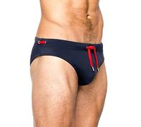 Mens Swimming Briefs Men's Sexy Low Rise Swim Briefs with Drawstrings Budgie Smugglers Mens Sports Swimwear Quick Dry Solid Swimsuit Board Surf Classic Bikini Bottom for Pool Bathing Suit Dark Blue