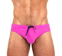 Mens Swimming Briefs Men's Sexy Low Rise Swim Briefs with Drawstrings Budgie Smugglers Mens Sports Swimwear Quick Dry Solid Swimsuit Board Surf Classic Bikini Bottom for Pool Bathing Suit Hot Pink