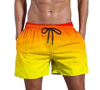 Mens Swimming Short Floral Printed Surfing Board Shorts Men's Swim Shorts 9 Inch Inseam Long Board Shorts with Compression Liner Cargo Pocket 60th Birthday Gifts for Men Sale Yellow