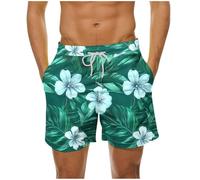 Mens Swimming Shorts Comfortable Holiday Beach Shorts Loose Elasticated Waist Short Trousers Pockets Hawaiian Print Quick Dry Casual Summer Surf Board Half Pants Lightweight Vacation Outdoor Bottoms