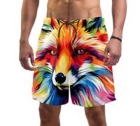 Mens Swimming Shorts Quick Dry, Colourful Fox Board Shorts Men with Pockets and Mesh Liner L Multicoloured