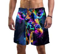 Mens Swimming Shorts Quick Dry, Colourful Giraffe Board Shorts Men with Pockets and Mesh Liner L Multicoloured