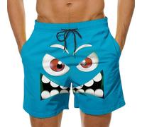 Men's Swimming Shorts Summer Funny 3D Cartoon Face Big Eyes Print Beach Shorts Elastic Waist Plus Size Drawstring Swim Trunks Quick Dry Holiday Sports Running Beachwear with Pockets