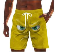 Mens Swimming Shorts Summer Quick Dry Swim Shorts Elasticated Waist Novelty Board Trunks Funny Face Print Swimwear Knee Length Classic Fit Swimsuits Holiday Beach Clothes for Men