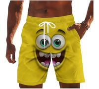 Mens Swimming Shorts Summer Quick Dry Swim Shorts Elasticated Waist Novelty Board Trunks Funny Face Print Swimwear Knee Length Classic Fit Swimsuits Holiday Beach Clothes for Men