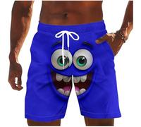 Mens Swimming Shorts Summer Quick Dry Swim Shorts Elasticated Waist Novelty Board Trunks Funny Face Print Swimwear Knee Length Classic Fit Swimsuits Holiday Beach Clothes for Men