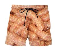 Men's Swimming Shorts Swim Trunks,Sausage Print Men Shorts Wide Leg All-Matched Elastic Waist Drawstring Food Shorts Streetwear Beach Shorts for Daily Life,Golden,M