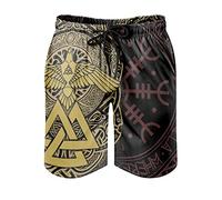 Men's Swimming Trunks Beach Shorts Viking Raven Swimwear Modern Pattern Print with Mesh Lining Surf Shorts Leisure Shorts with Drawstring Pockets, mens, White, XXL