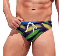 Men's Swimming Trunks Briefs Quick Dry Swimsuit Board Surf Bikini Bottom Elastic Drawstring Swimming Briefs with Printed Stretch Sport Bikini Swimsuit with Support
