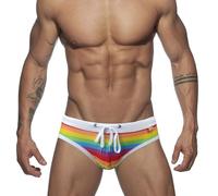 Men's Swimming Trunks LGBT Pride Swimming Briefs Sexy Striped Neon Colour G-String Sexy Erotic Neon Colour Mini Briefs Colourful Rainbow Beach Shorts LGBTQ Flag Boxer Shorts Men, 01-White, L