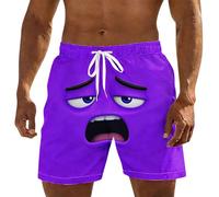 Mens Swimming Trunks Summer Elastic Waist 3D Cartoon Smile Face Big Eyes Swimming Shorts Plus Size Funny Lightweight Holiday Beach Shorts Casual Drawstring Vacation Beachwear with Pockets