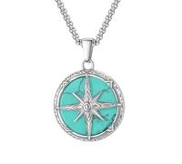 Mens Symbolic Round Necklace Stainless Steel Spiritual Jewelry Chain Accessories Sweater Necklace For Fashion Lover Stainless Steel Compass